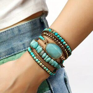 NEW! BOHO MULTI LAYER 35" LONG WRAP BRACELET STONES